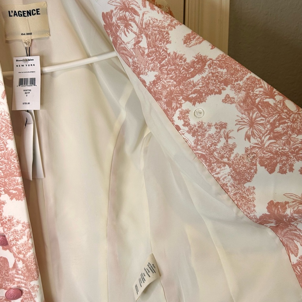 💗”L’Agence” NWT Elegant & Beautiful Pink/Cream Printed Women's Blazer Size S💖 - Picture 8 of 17